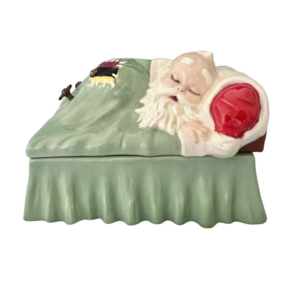 Vintage Hand Painted Sleeping Santa Musical Trinket Box - Santa Claus Asleep